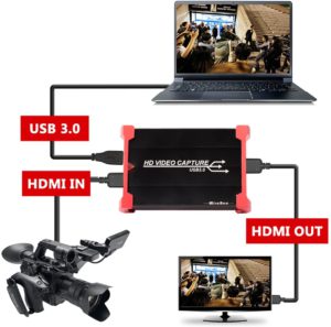 MiraBox Game Capture HDMI - USB 3.0 1080P 60FPS HD Dispositivo de transmisión para Playstation 4, Xbox One, Xbox 360 - Compatible con Windows Linux Mac 